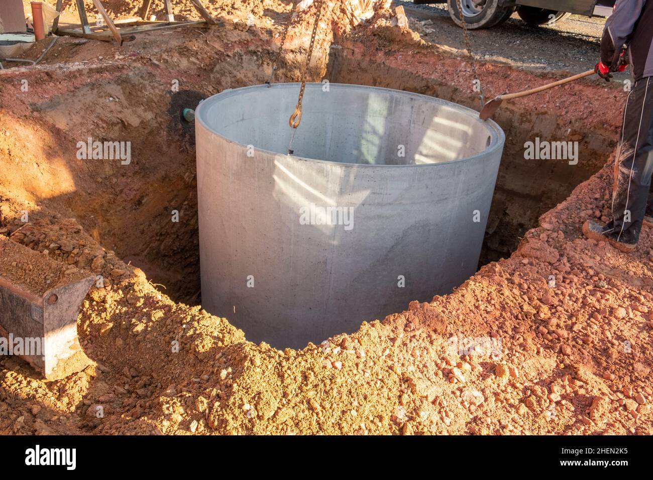 sewer pit at a construction site for a one family home Stock Photo