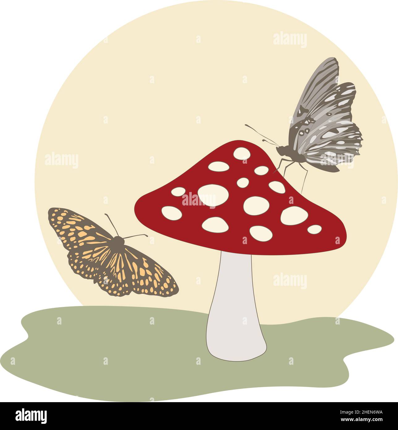 mushroom and butterflies Stock Vector Image & Art Alamy