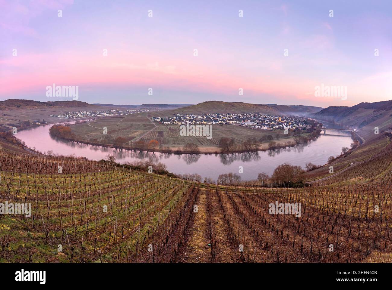 scenic moselle river loop with village Trittenheim seen from Leiwen ...