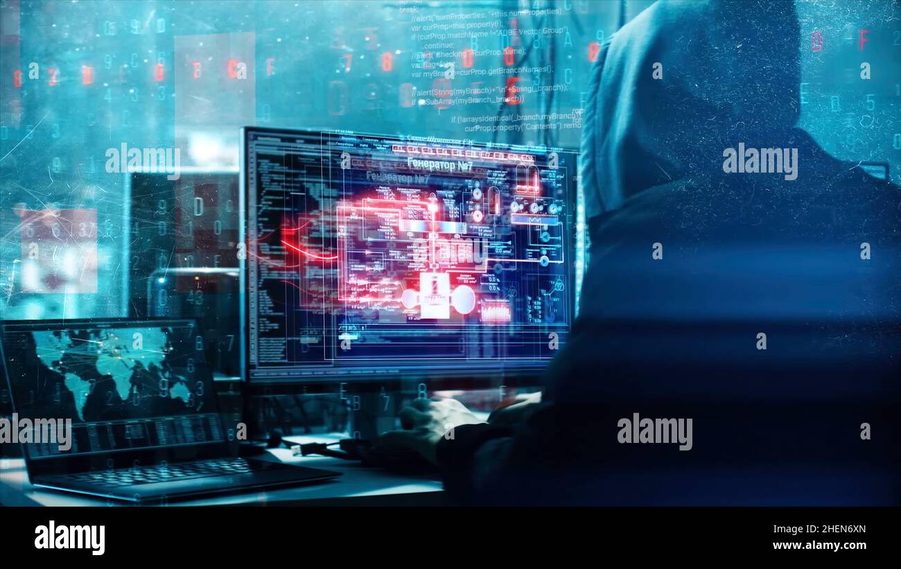 Hacker programing in technology enviroment with cyber icons and symbols ...