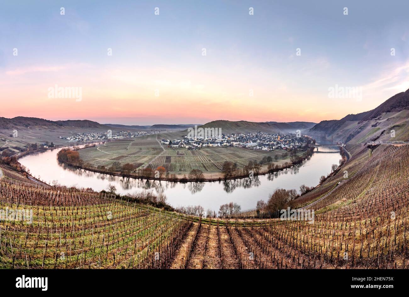 scenic moselle river loop with village Trittenheim seen from Leiwen ...