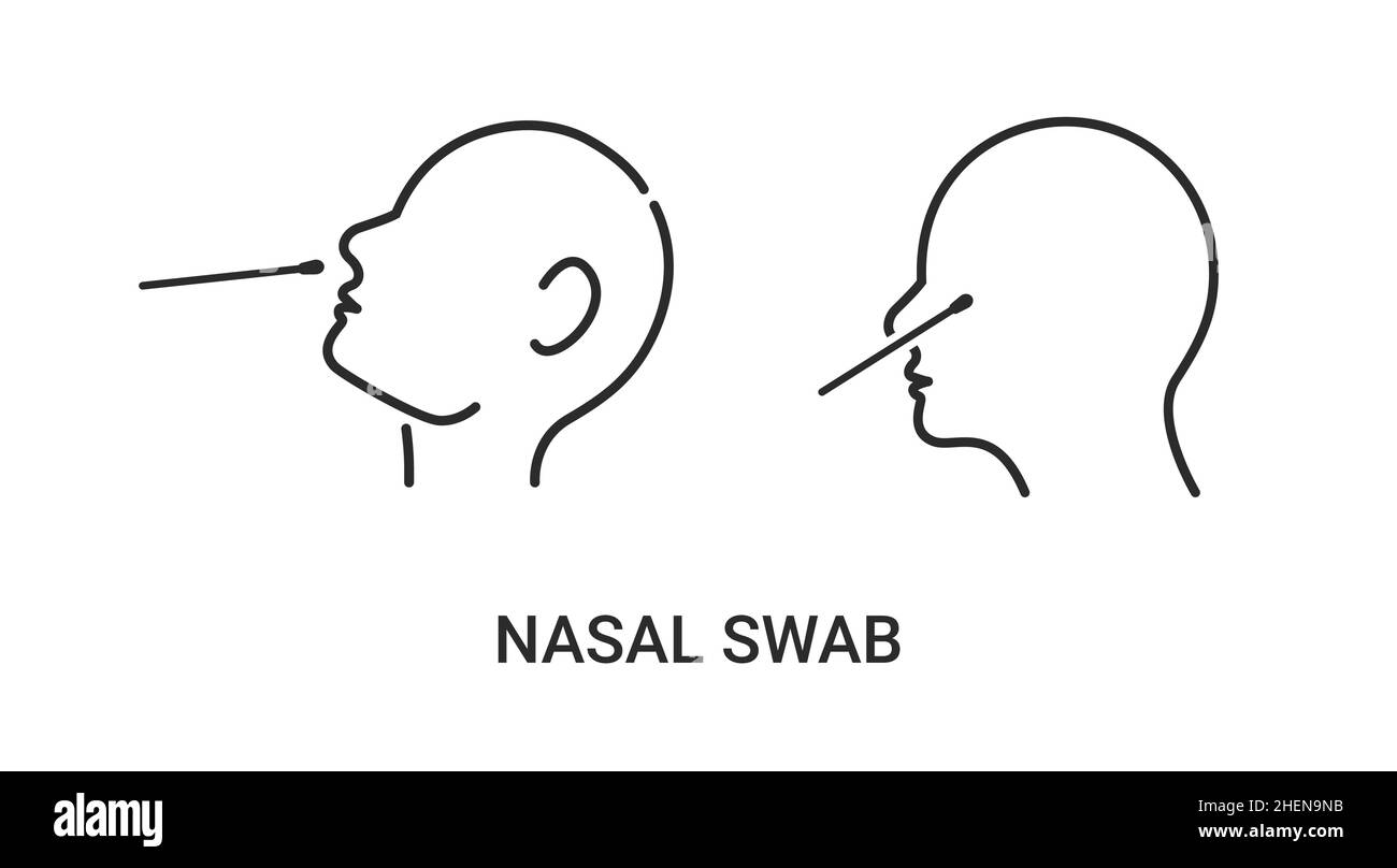 Covid nasal swab icon. Corona virus nasal pcr swab test line icon Stock