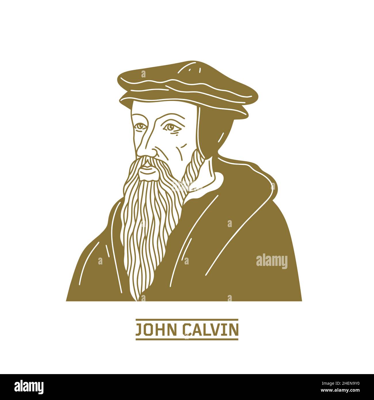 John Calvin (1509-1564) was a French theologian, pastor and reformer in Geneva during the Protestant Reformation. Christian figure. Stock Vector