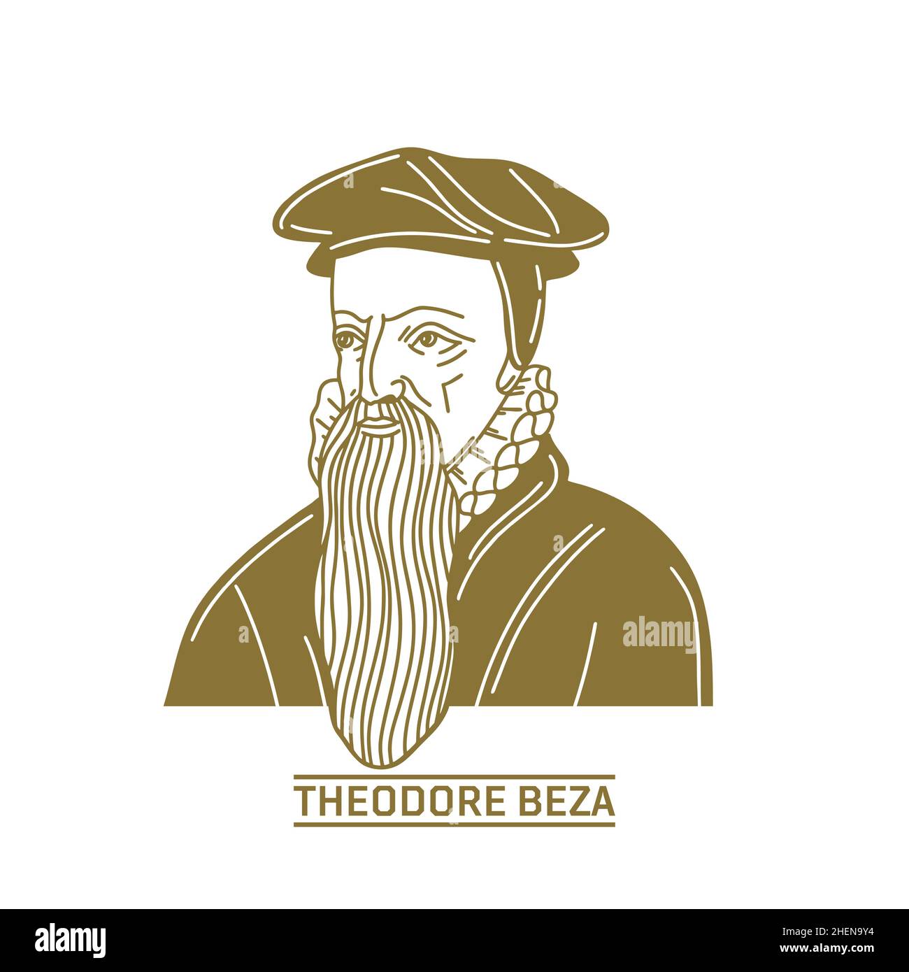 Theodore Beza (1519-1605) was a French Reformed Protestant theologian, reformer and scholar who played an important role in the Reformation. Christian Stock Vector