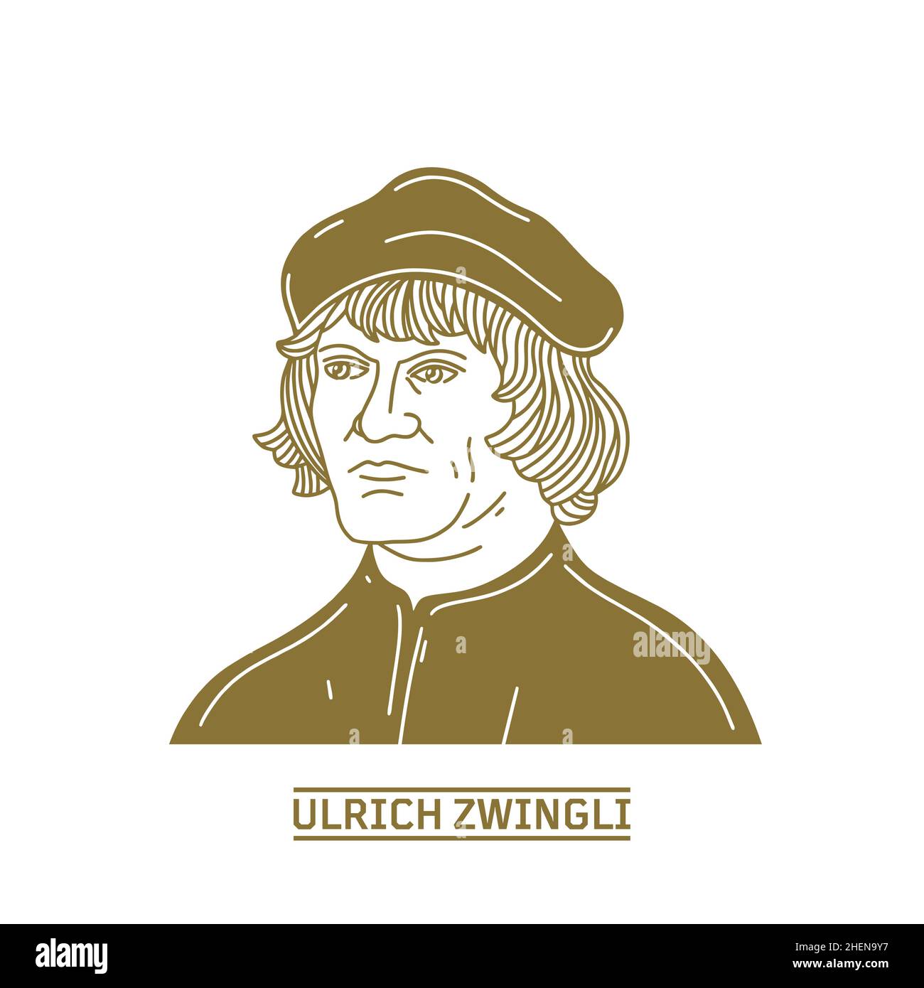 Ulrich Zwingli (1484-1531) was a leader of the Reformation in Switzerland. Christian figure. Stock Vector