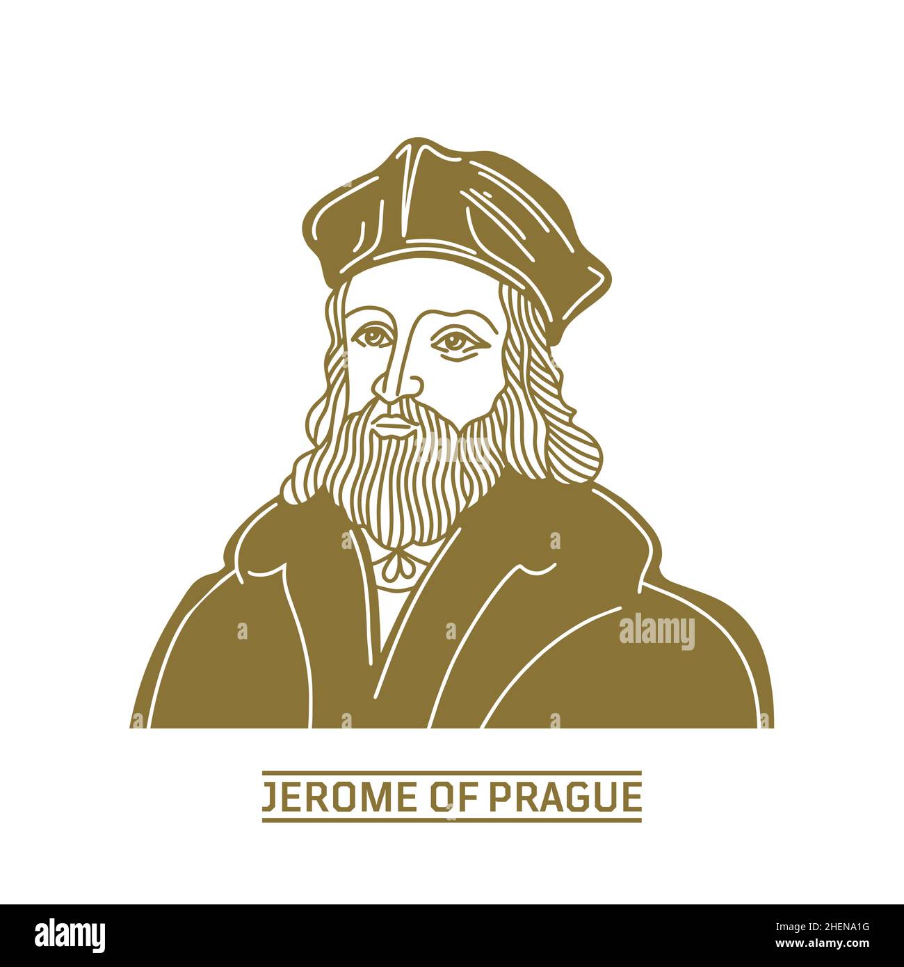 Jerome of Prague (1379-1416) was a Czech scholastic philosopher, theologian, reformer, and professor. Jerome was one of the chief followers of Jan Hus Stock Vector