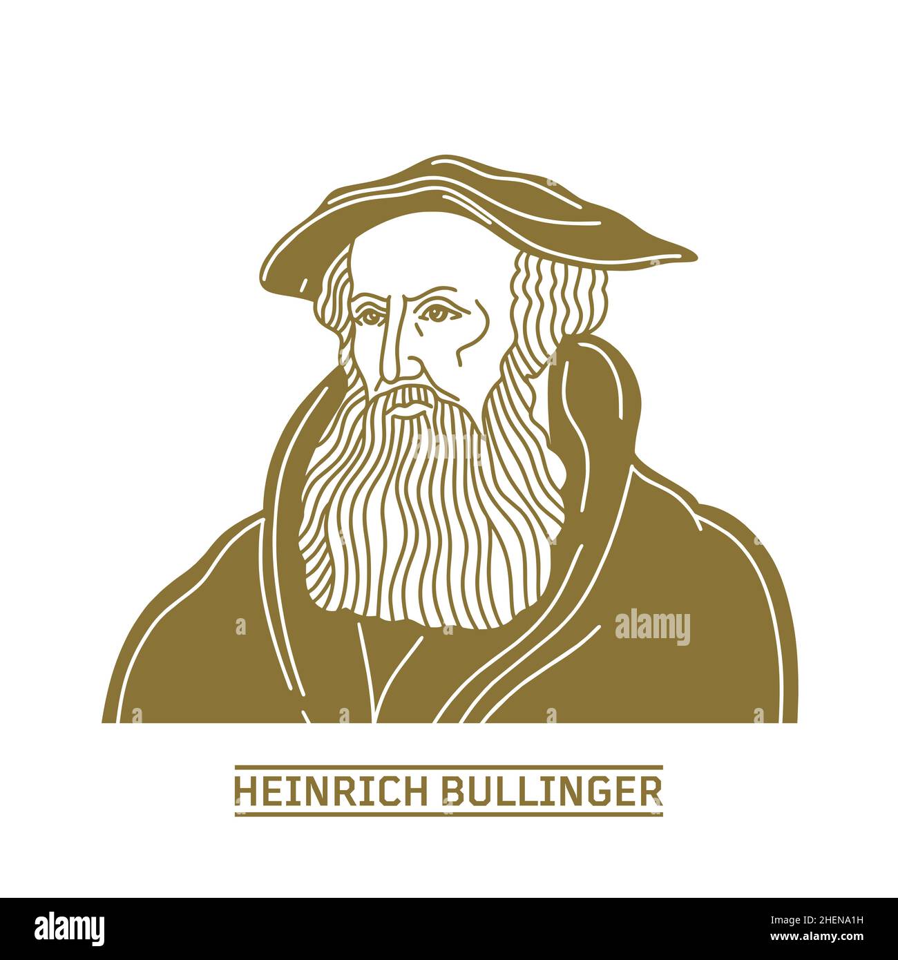 Heinrich Bullinger (1504-1575) was a Swiss reformer. He was one of the most influential theologians of the Protestant Reformation in the 16th century. Stock Vector