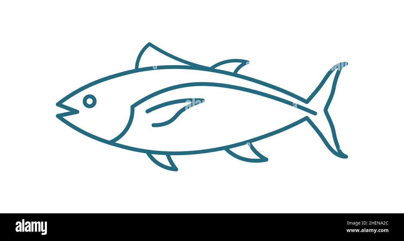 Tuna fish logo icon outline illustration. Salmon tuna fish line icon