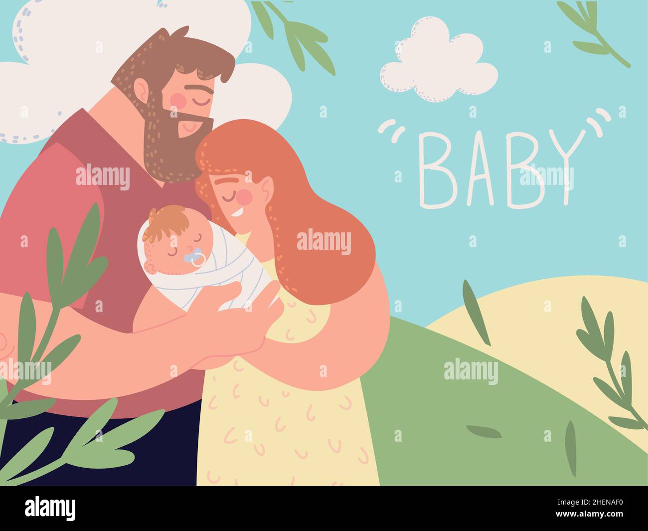 baby with mom and dad Stock Vector Image & Art - Alamy
