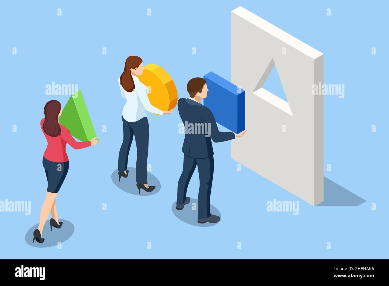 Isometric finding the right business solution concept. Stock Vector