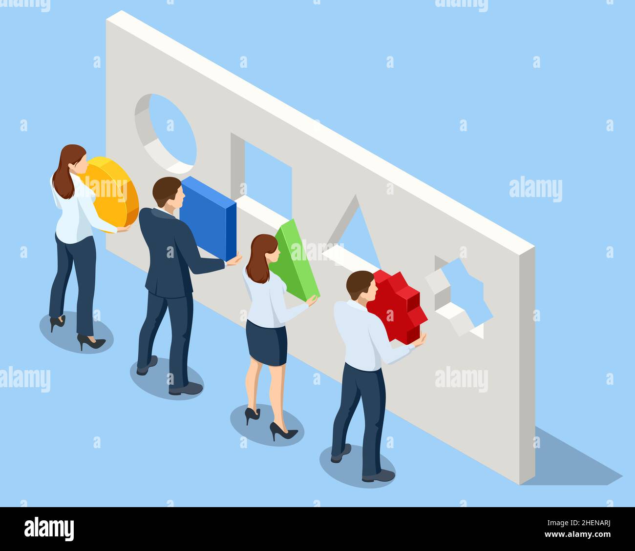 Isometric finding the right business solution concept. Stock Vector