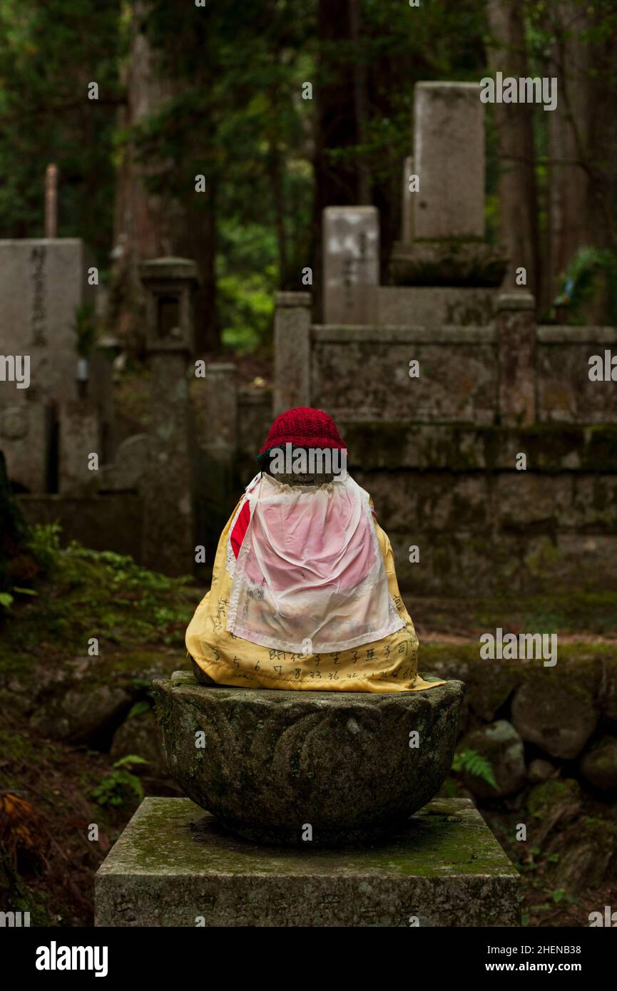 A Buddhist Jizo statue at the cemetery at Mount Koya, Japan. Stock Photo