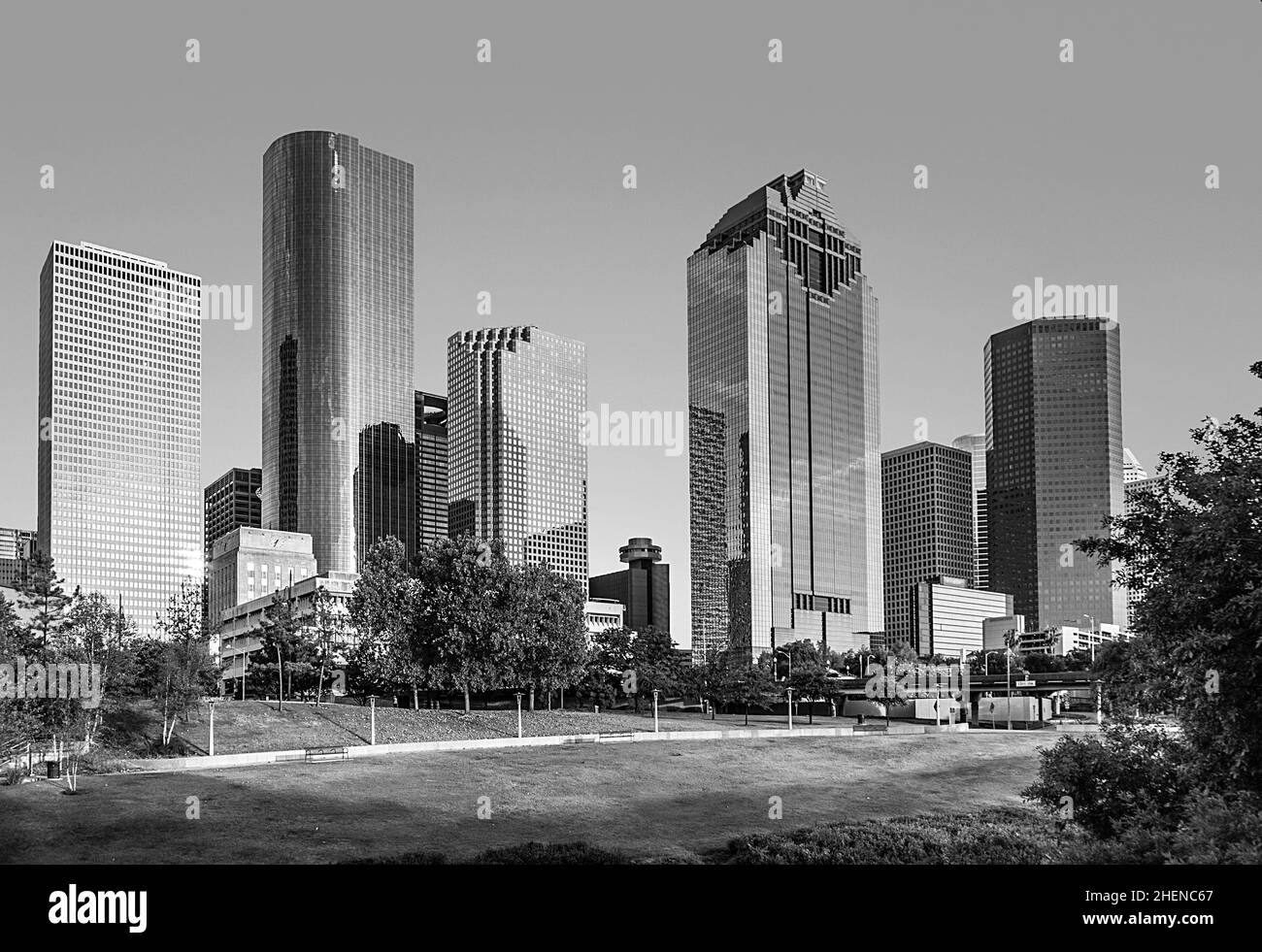 skyline of housto, Texas in bright sunset Stock Photo