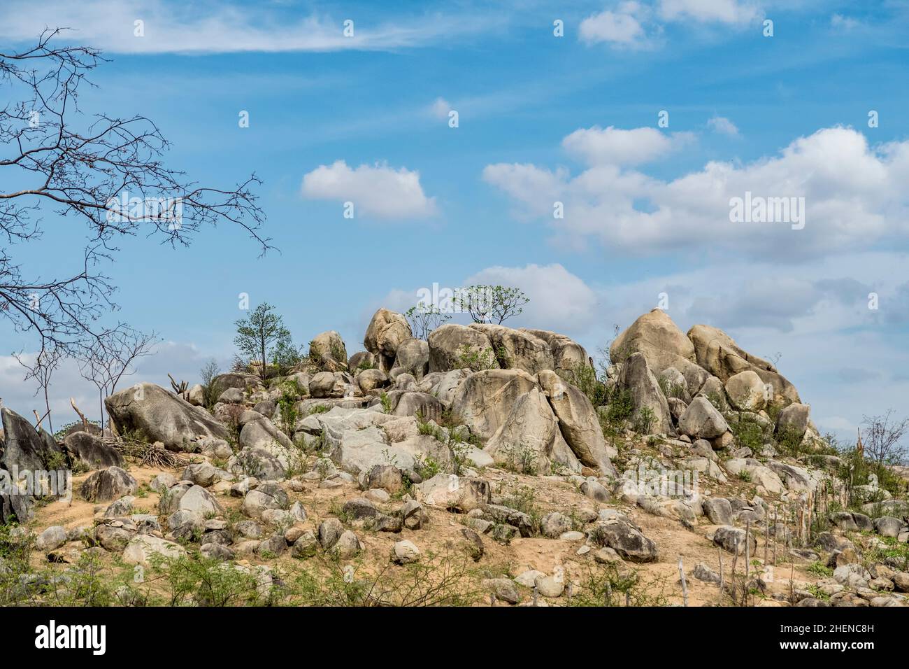 Catinga landscape with big rocks in la Cabrera region in Brazil Stock Photo