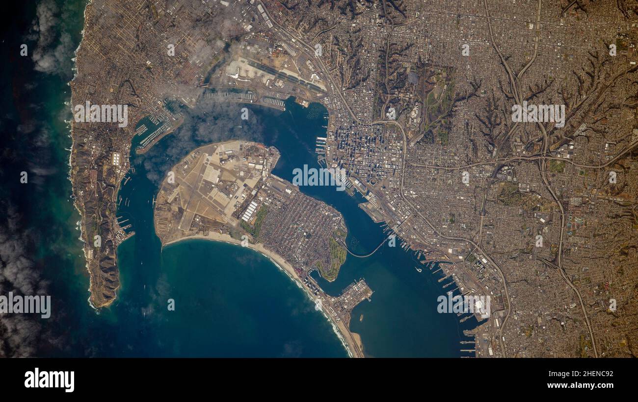 High altitude aerial of San Diego, CA. (Elements of this image furnished by NASA) Stock Photo