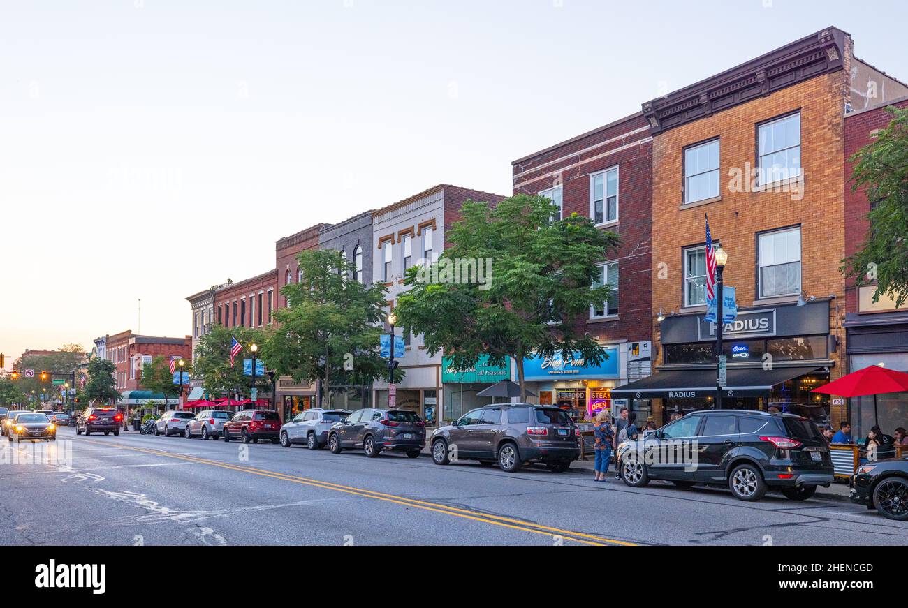 Valparaiso, Indiana, USA - August 21, 2021: The business district on Lincolnway Street Stock Photo