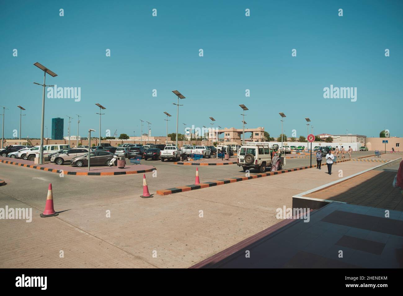 Djibouti, Djibouti - May 17, 2021: A car park of a mall in Djibouti. Editorial shot in Djibouti. Stock Photo