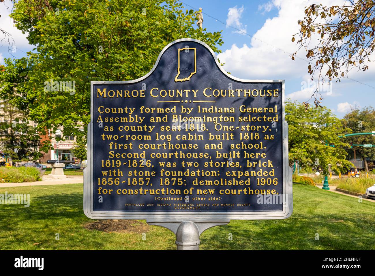 Bloomington, Indiana, USA August 20, 2021 plaque tell the history of