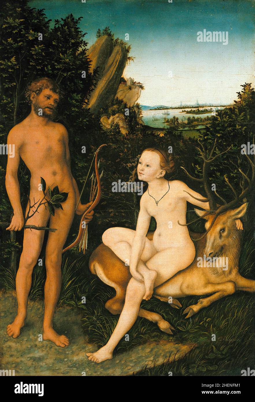 Apollo and Diana, painting by Lucas Cranach the Elder Stock Photo