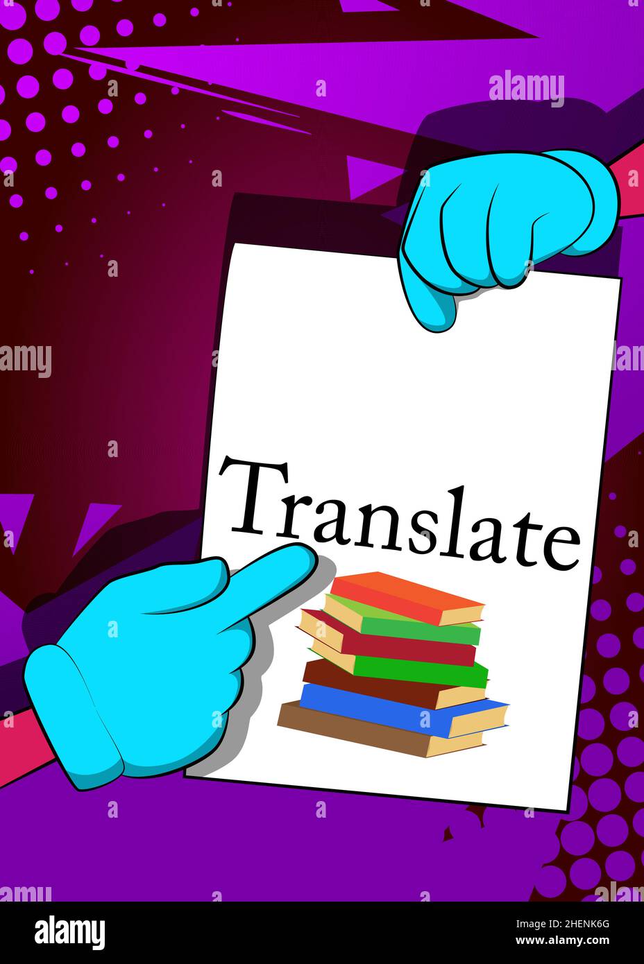 Hand holding banner with Translate text. Man showing billboard. Translation, translator