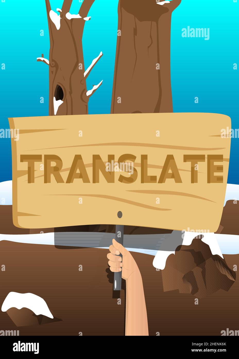 Hand holding banner with Translate text. Man showing billboard. Translation, translator