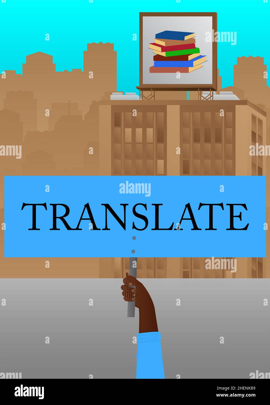 Hand holding banner with Translate text. Man showing billboard. Translation, translator