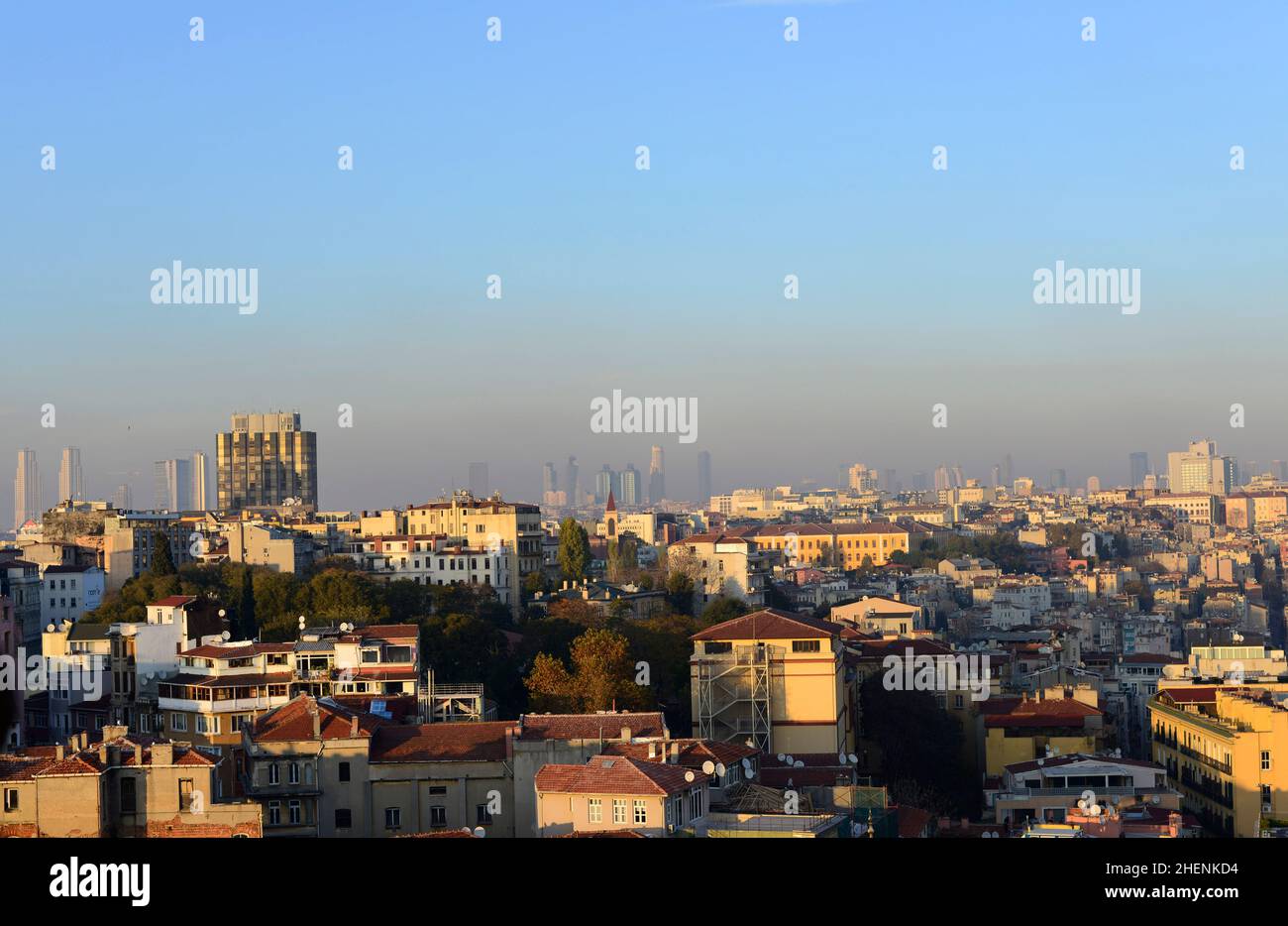 Older neighborhoods with modern buildings in the Levent district in Istanbul, Turkey. Stock Photo