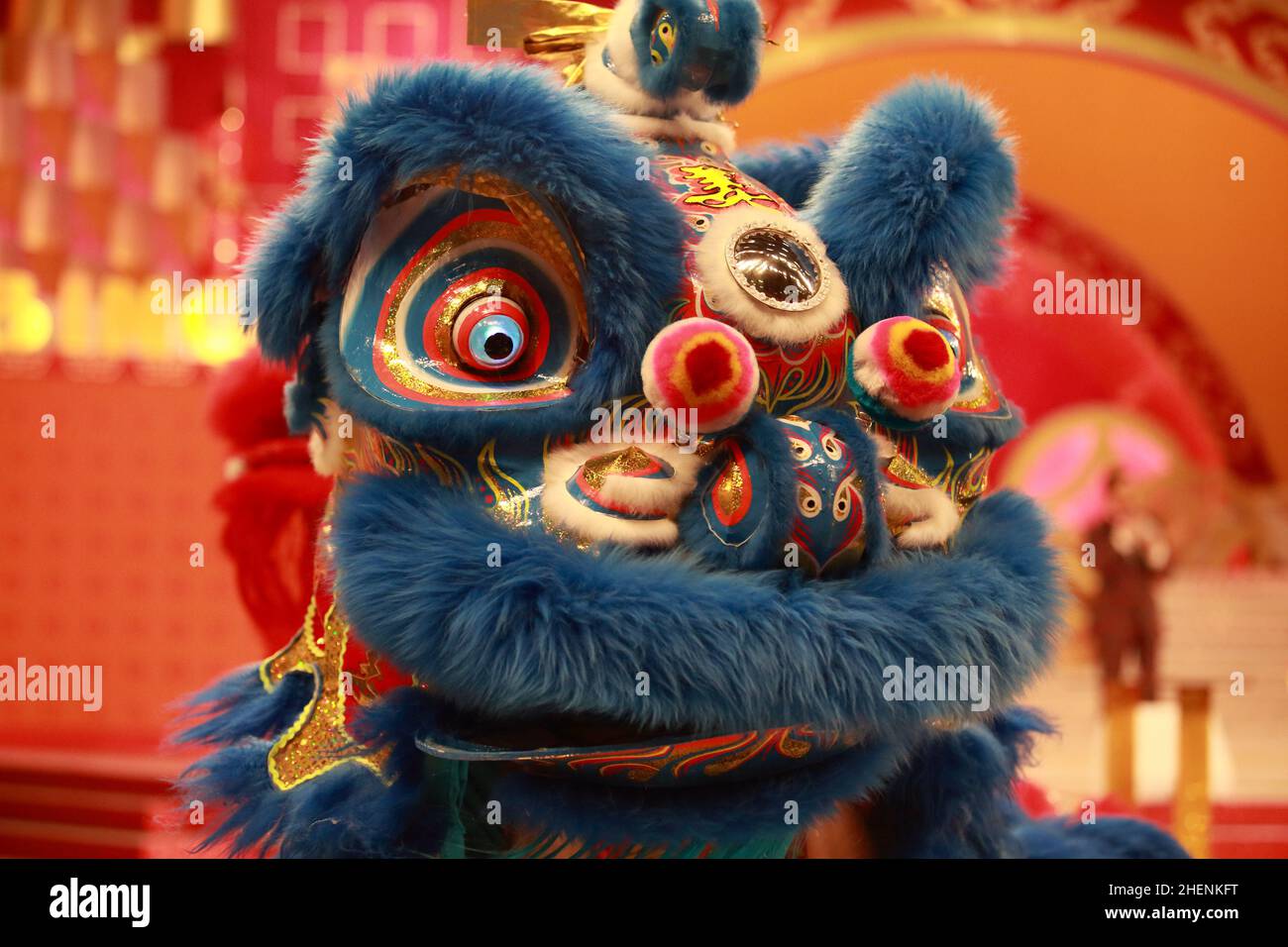 traditional lion dancing in hong kong, south china style in lunar new year Stock Photo