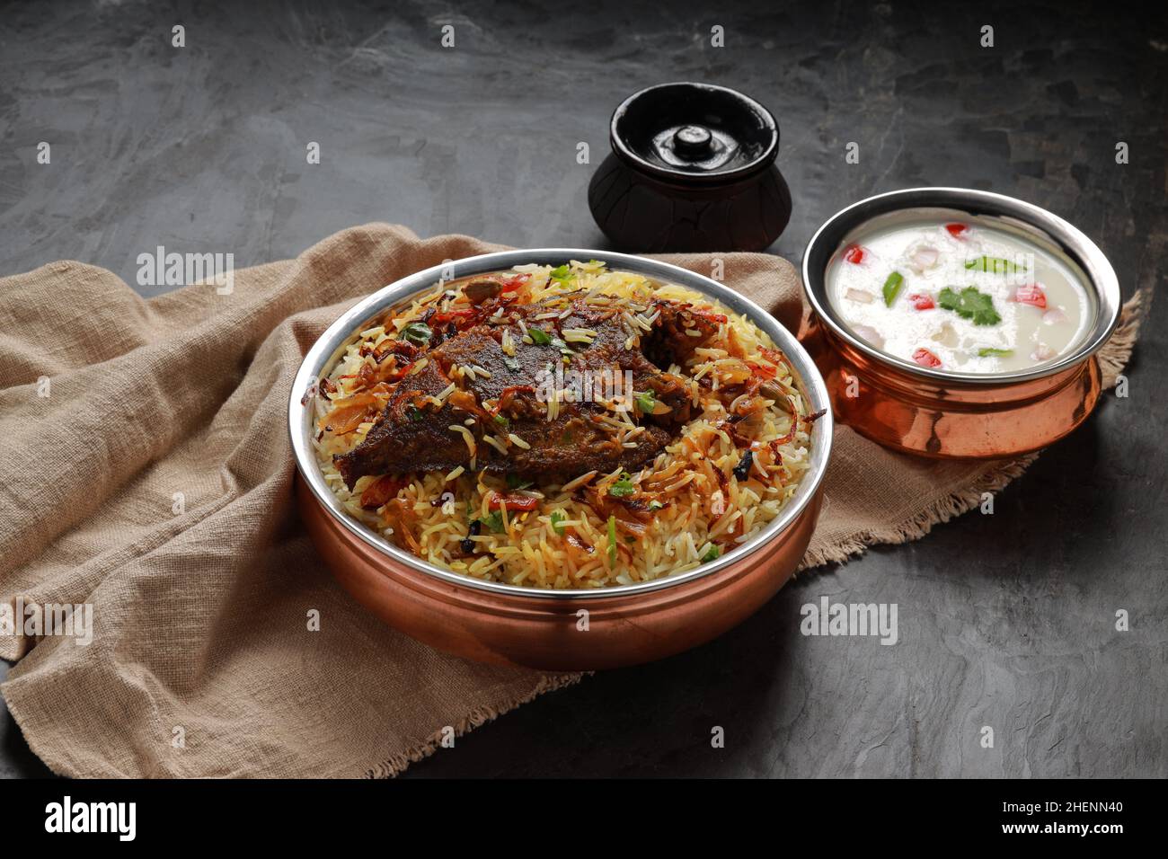 Fish Biriyani, South Indian style fish biriyani arranged traditionally