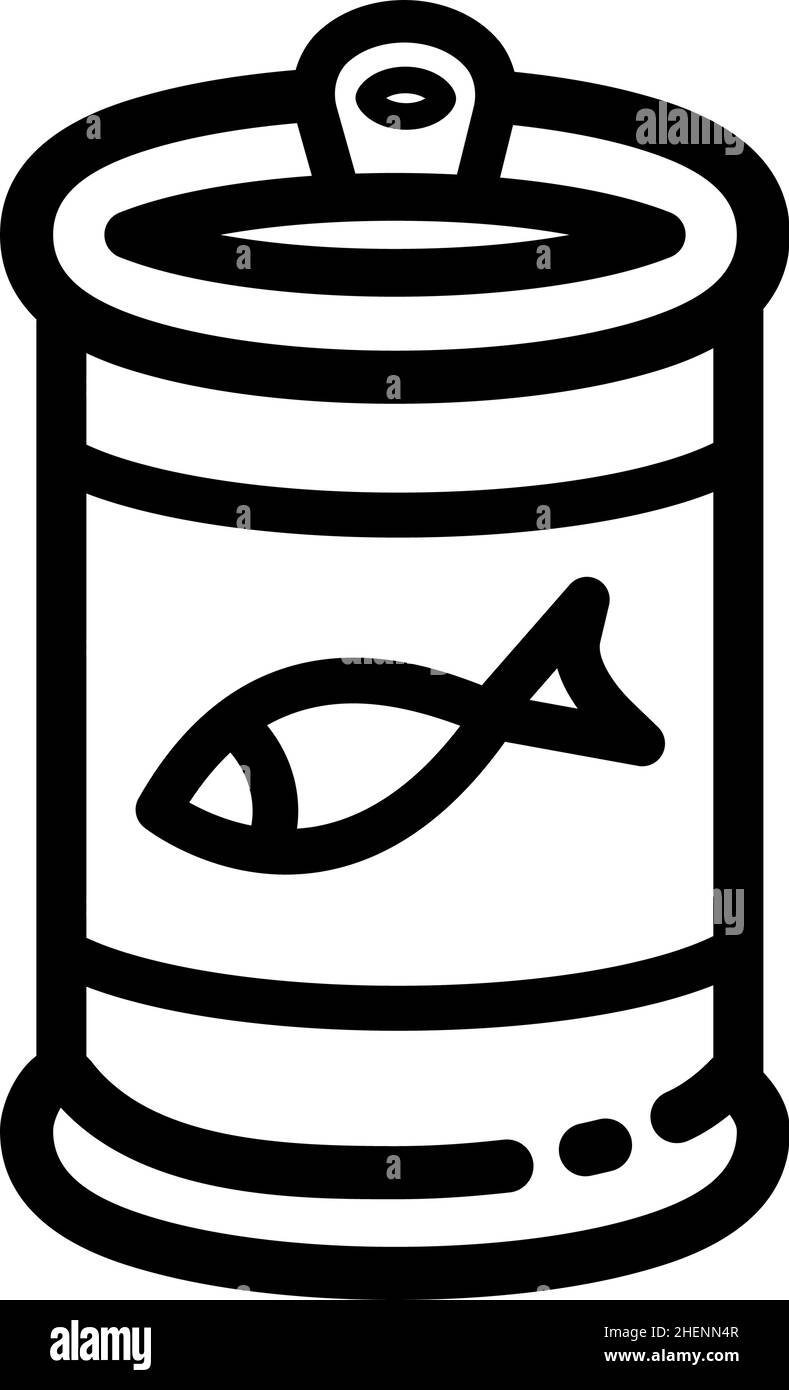 Fish can line icon. Outline canned fish illustration. Simple supply for domestic animal. Cat food vector illustration for icon, sticker, patch, label, Stock Vector