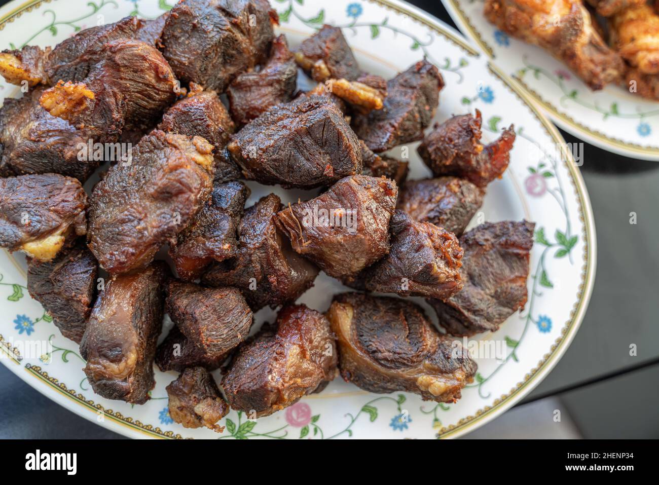 Plate of deep fried beef grilled ready to eat Stock Photo Alamy