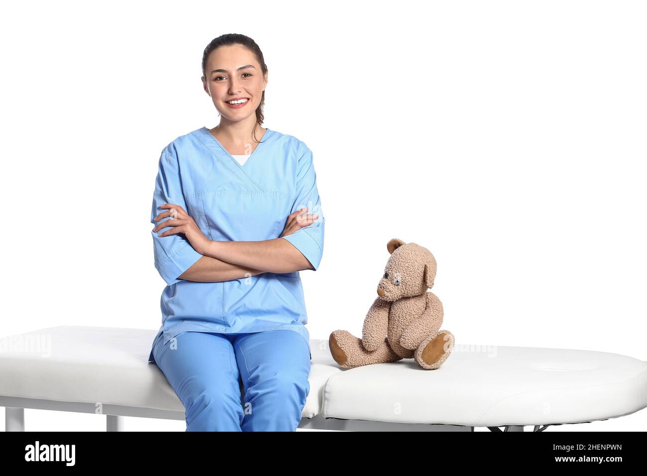 Infant massage therapist on white background Stock Photo Alamy