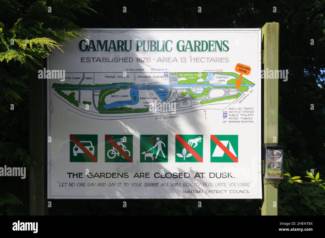 Oamaru Public Gardens Information Board New Zealand Stock Photo