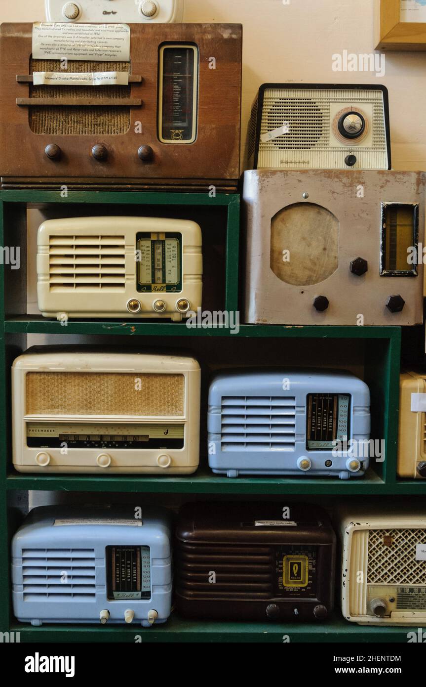 Old radios from 1920s to 1950s Stock Photo