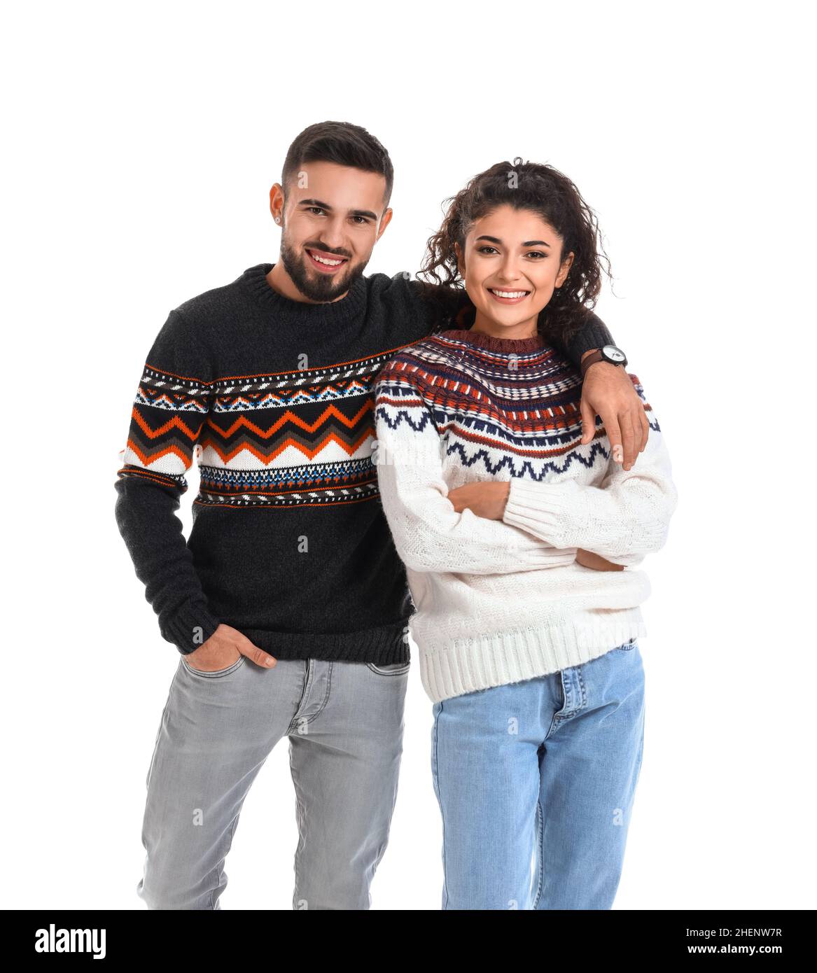 Couple in winter sweater hugging Cut Out Stock Images & Pictures - Alamy