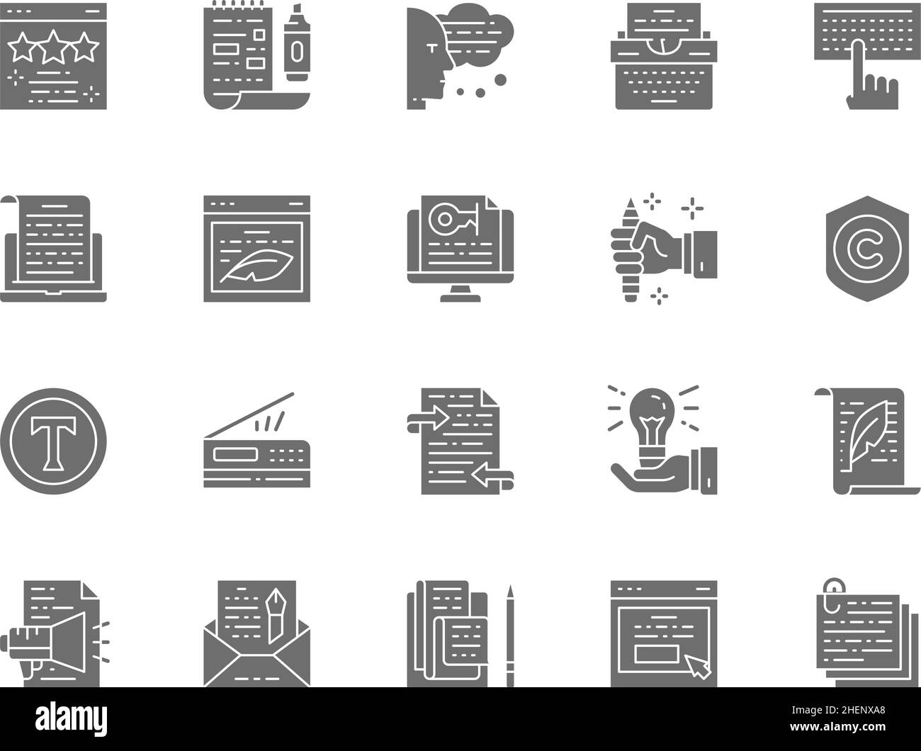 Set of Copywriting Grey Icons. Typewriter, Presentations, Writers ...