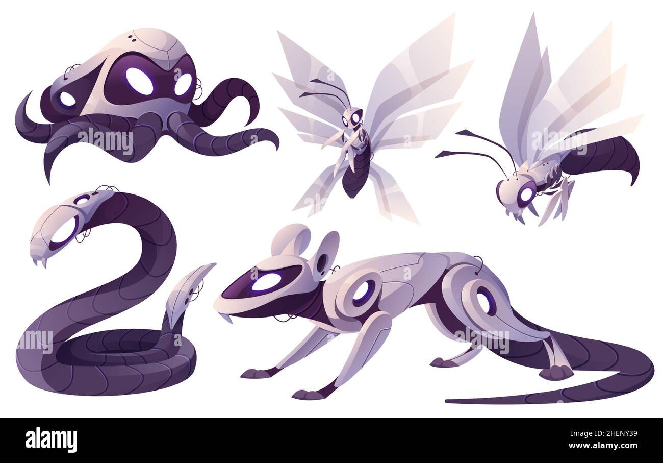 Mechanical animals, octopus, snake, rat, butterfly and wasp robots