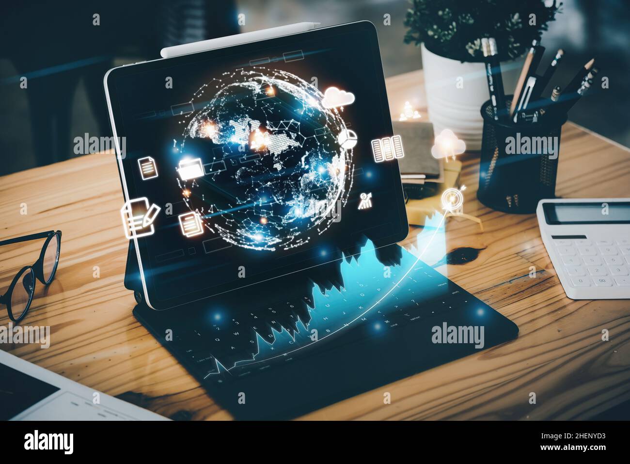 Concept of the digital world and data transmission through the internet ...
