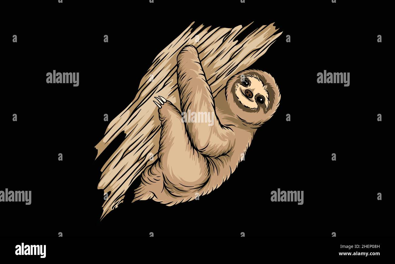 cute sloth hanging with wood monogram vector template Stock Vector