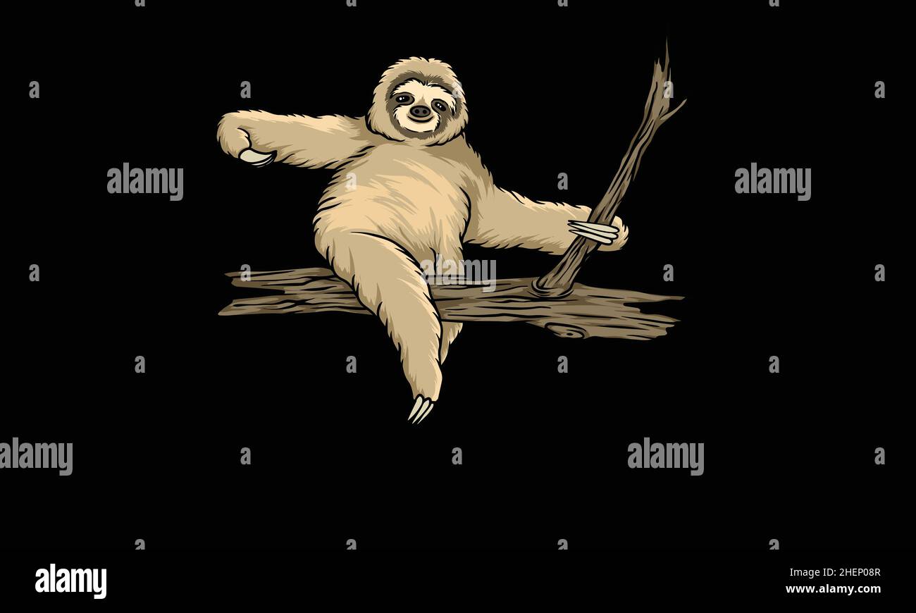 cute sloth hanging with wood monogram vector template Stock Vector