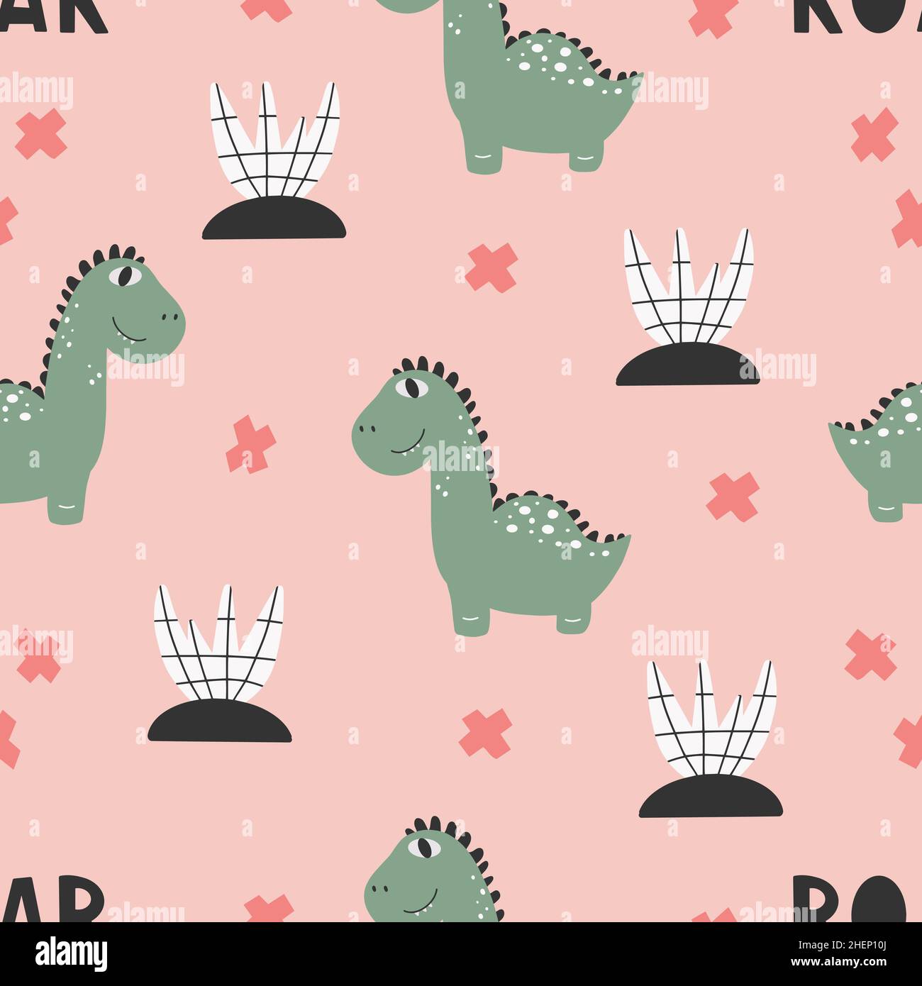 Cute dinosaur pattern - hand drawn childish dinosaur seamless pattern ...