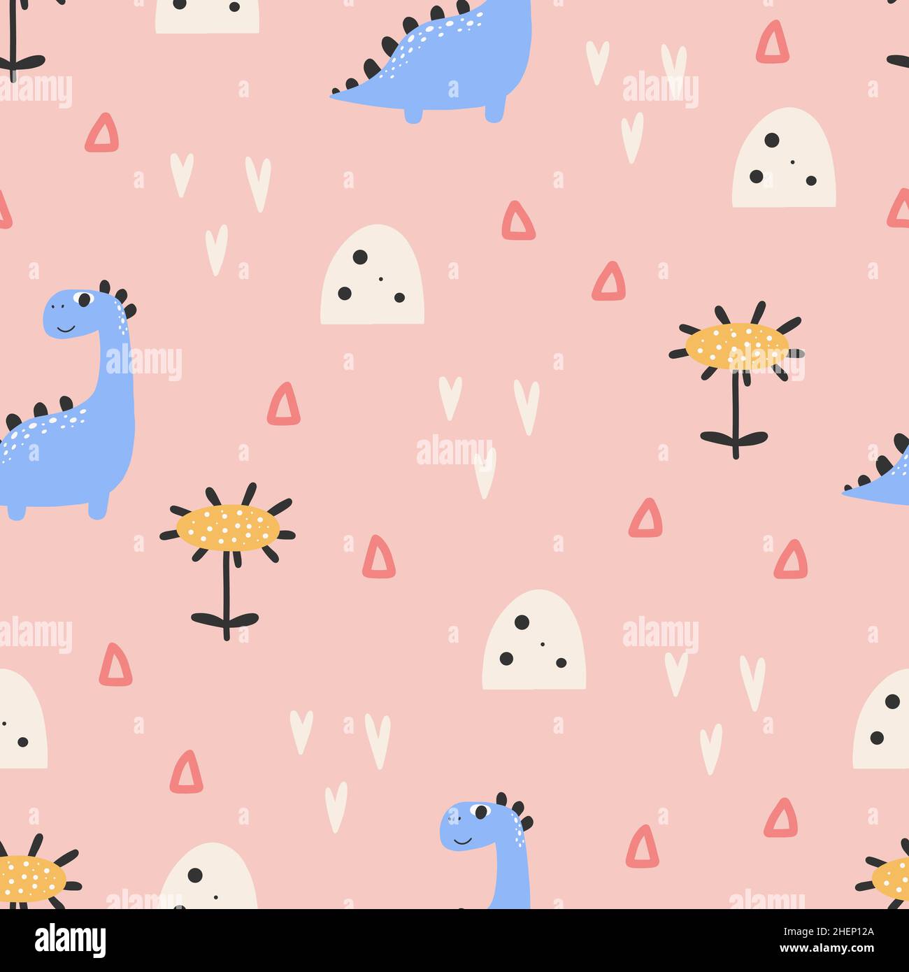 Cute dinosaur pattern - hand drawn childish dinosaur seamless pattern ...