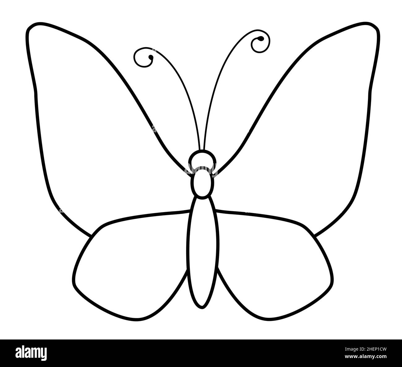 Butterfly black and white outline illustration. Coloring book or page