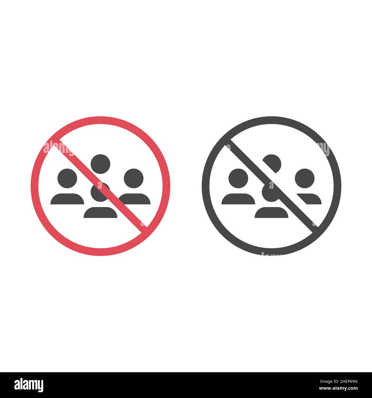 No public or mass gathering prohibition sign. Social distancing filled vector icon, no crowds. Stock Vector