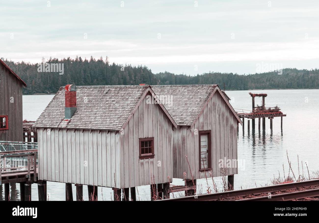 Wooden huts on Canadian coast Stock Photo - Alamy
