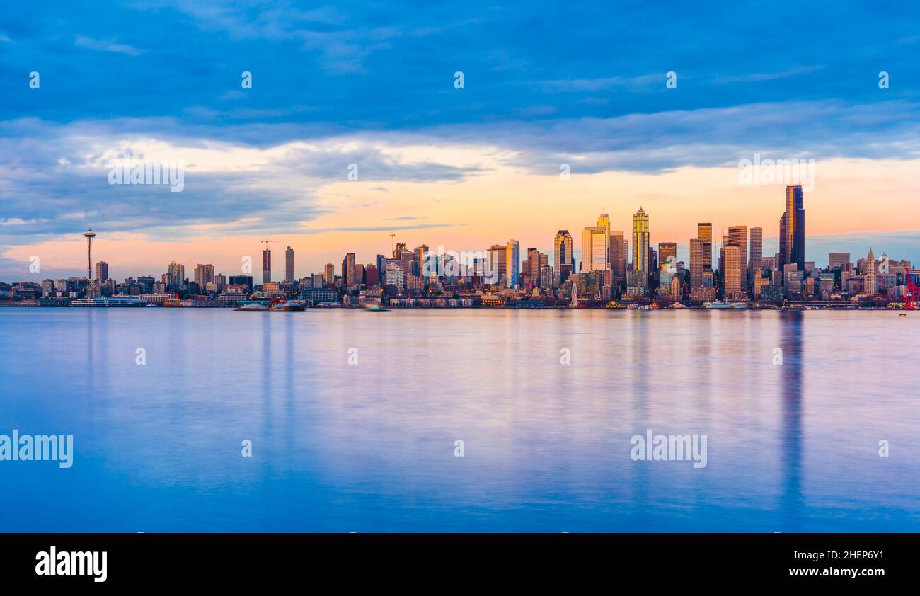 Seattle City Skyline with reflection in water,seattle,washington,usa ...