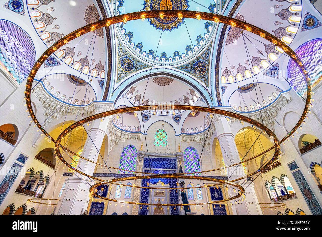View of the dome inside of Istanbul Camlica Mosque. Camlica Mosque