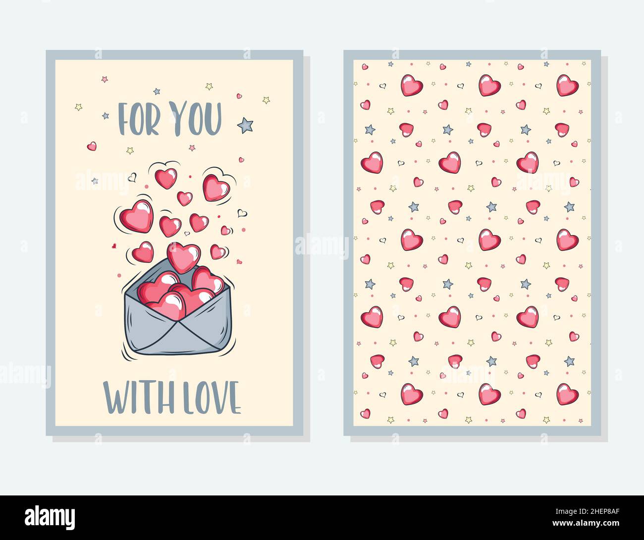 Valentine's Day gift card. Romantic template with hand drawn elements. Stock Vector