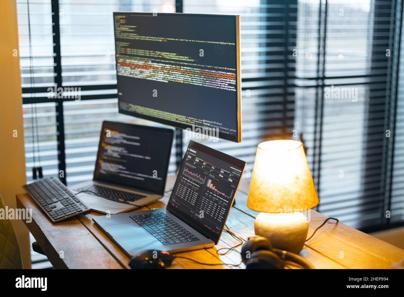 Programmer workplace with computers Stock Photo