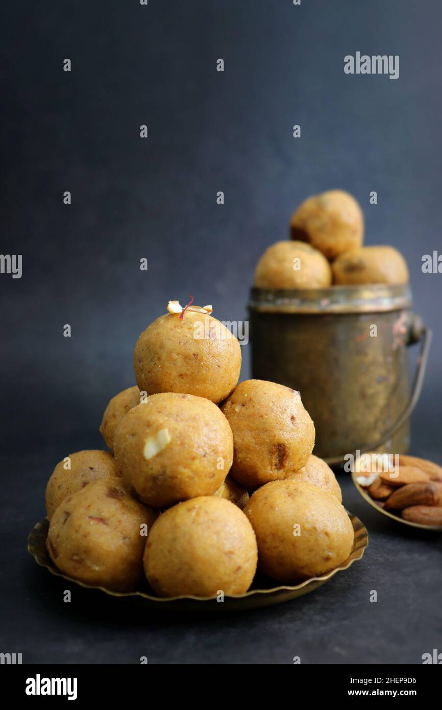 Indian Traditional Sweet Food Besan ke Laddu. Made using gram flour